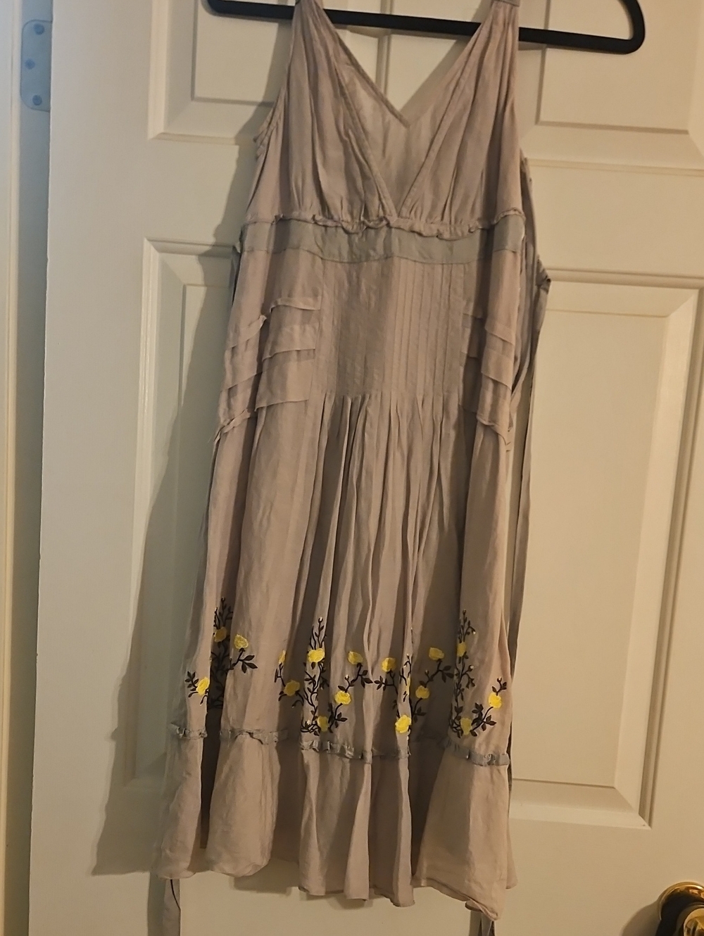 Anthro Sleeveless Embroidered V-Neck Dress in Lavender with Yellow Flowers 2.